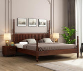 ONIJA Solid Sheesham Wood King Size Bed Without Storage Wooden Double Bed Palang Bed for Bedroom Living Room Furniture